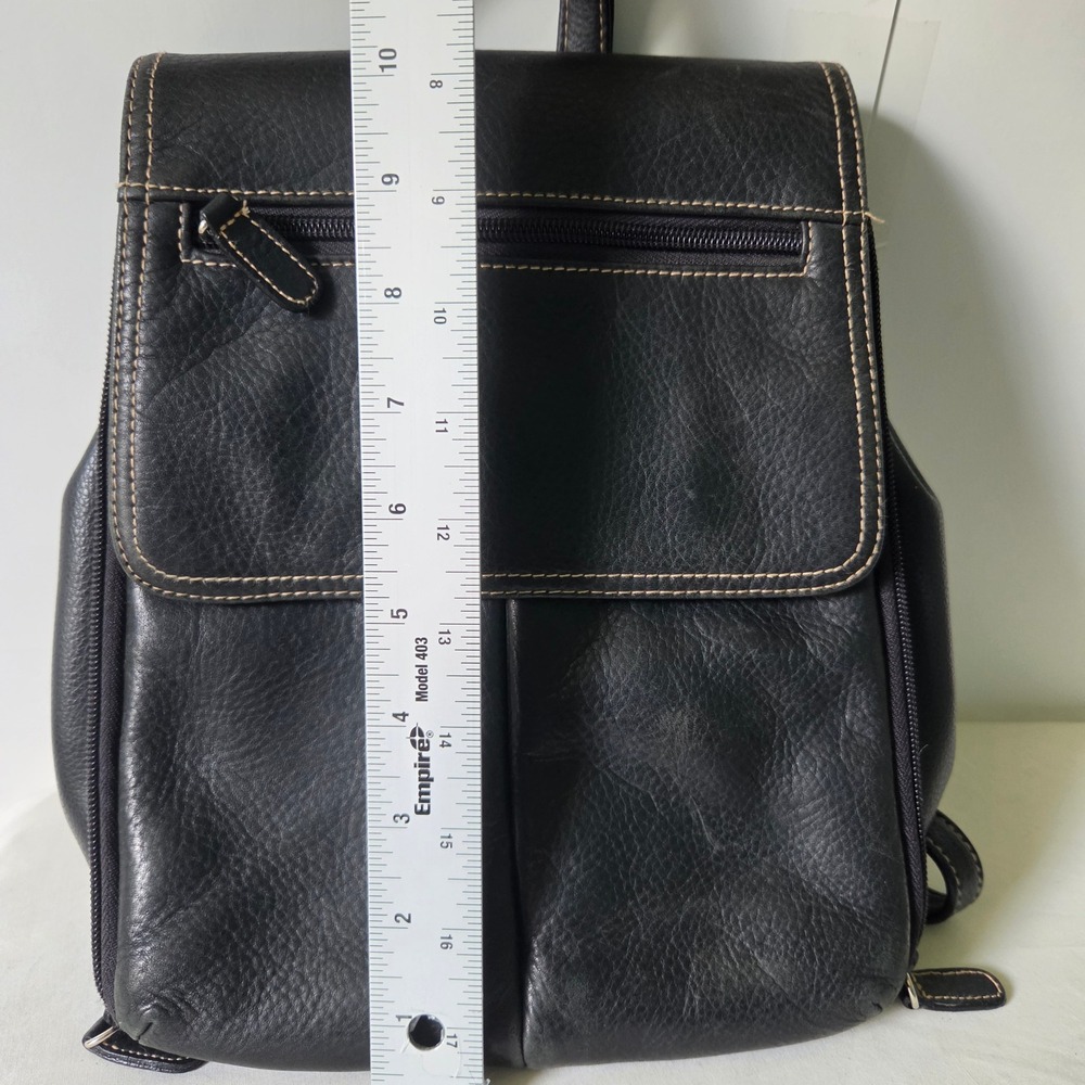 Hillard & Hanson Black Pebbled Leather Mini Backpack Sling Bag Tan Stitching